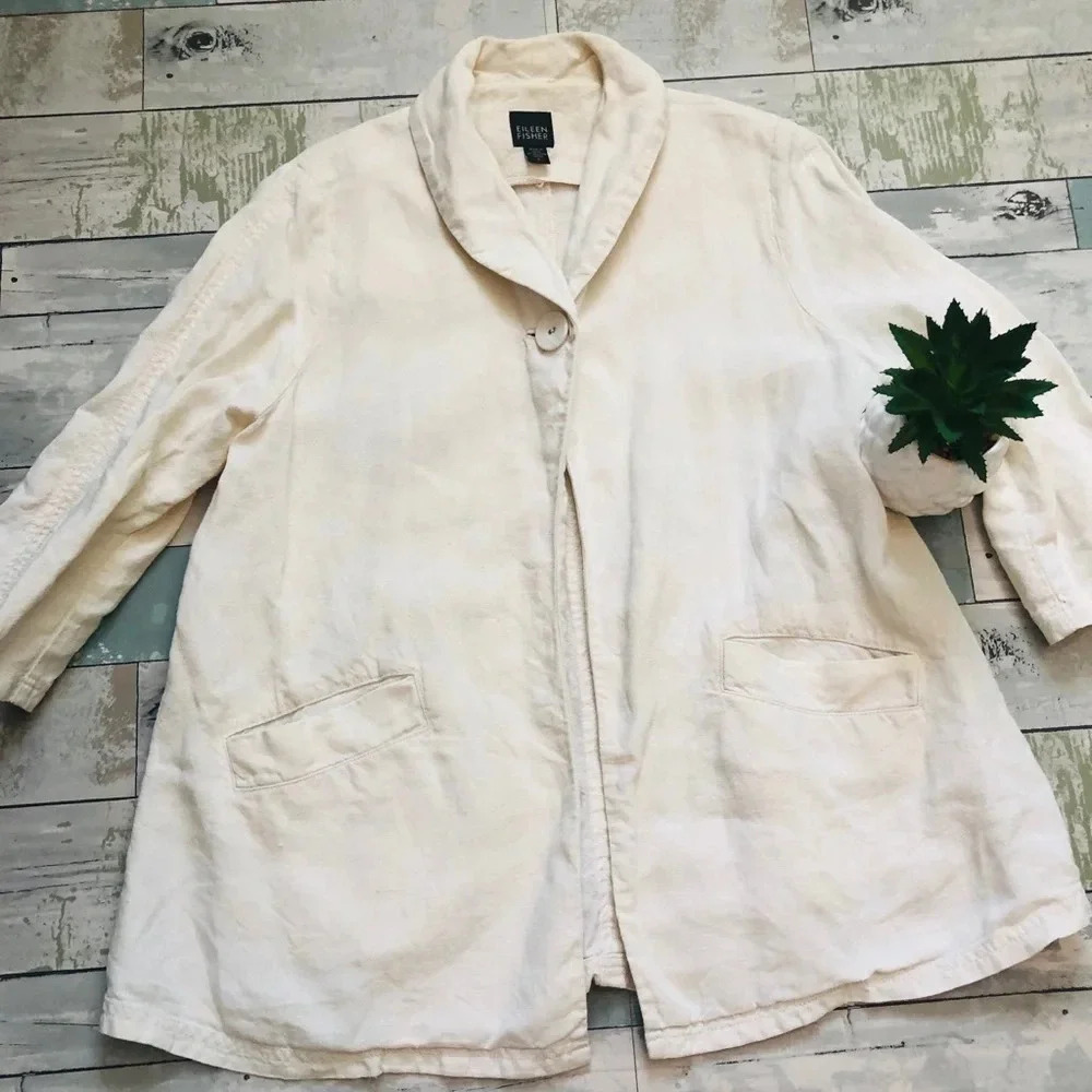 ⭐️Eileen Fisher Irish Linen One Button Blazer - Picture 2 of 7